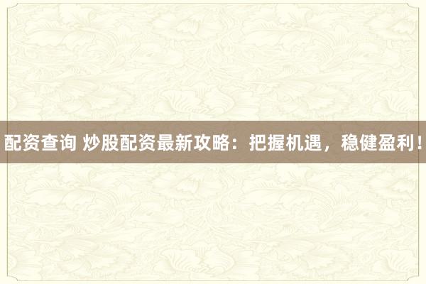 配资查询 炒股配资最新攻略：把握机遇，稳健盈利！