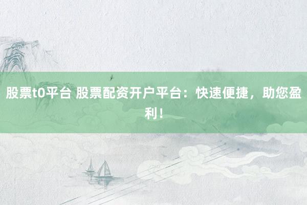 股票t0平台 股票配资开户平台：快速便捷，助您盈利！