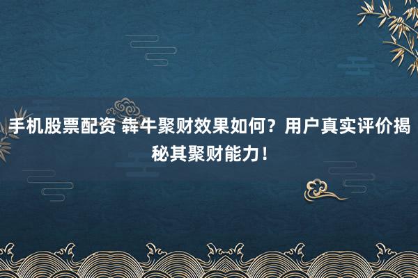 手机股票配资 犇牛聚财效果如何？用户真实评价揭秘其聚财能力！