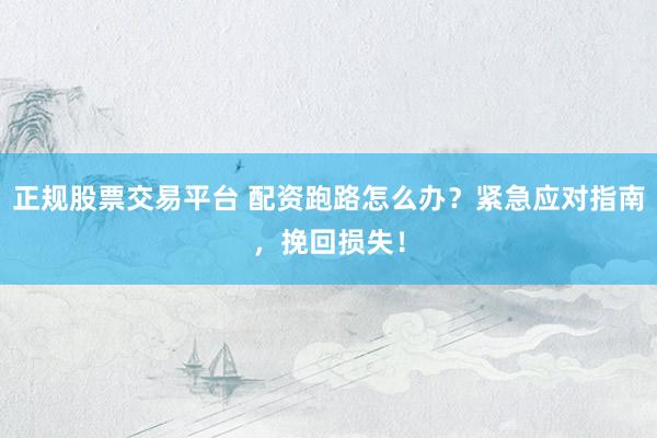 正规股票交易平台 配资跑路怎么办？紧急应对指南，挽回损失！