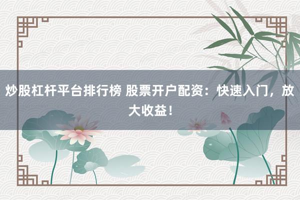 炒股杠杆平台排行榜 股票开户配资：快速入门，放大收益！